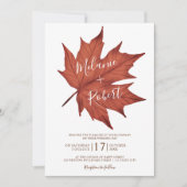 Rustiek rood bruin esdoornblad eenvoudig bruiloft kaart (Voorkant)