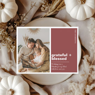 Rustiek Rood Dankbaar + Gezegende Thanksgiving Fot Briefkaart