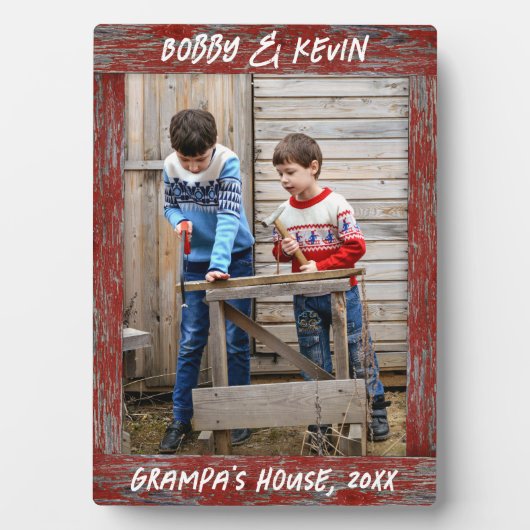 Rustiek Rood Distressed Wood Tekst Foto Lijst Fotoplaat (voorkant)