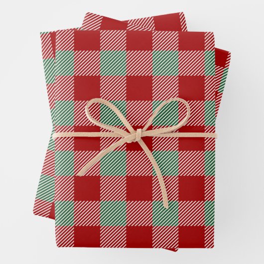 Rustiek rood en groen geplakt patroon inpakpapier vel (In situ)