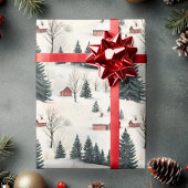 Rustiek rood en wit besneeuwd dorp cadeaupapier