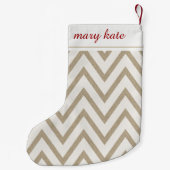 Rustiek Rood en Wit Faux Burlap Chevron Patroon Kleine Kerstsok (Achterkant)