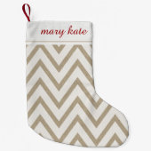 Rustiek Rood en Wit Faux Burlap Chevron Patroon Kleine Kerstsok (Voorkant)