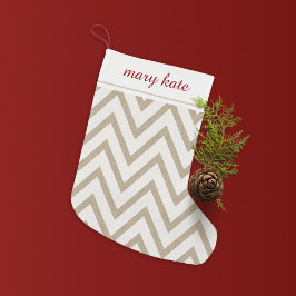 Rustiek Rood en Wit Faux Burlap Chevron Patroon Kleine Kerstsok