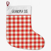 Rustiek Rood en Wit Gingham Custom Grote Kerstsok (Voorkant)