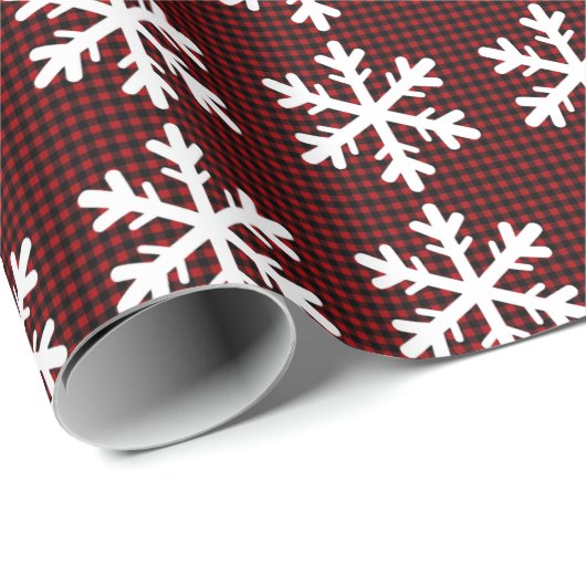 Rustiek rood en zwart geplakt sneeuwvlok Kerstmis Cadeaupapier (Rol Hoek)