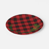 Rustiek Rood en Zwart plaid - dennenappels Papieren Bordje (Gekanteld)