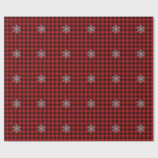 Rustiek rood en zwart plaid met sneeuwvlok detail cadeaupapier (Vlak)