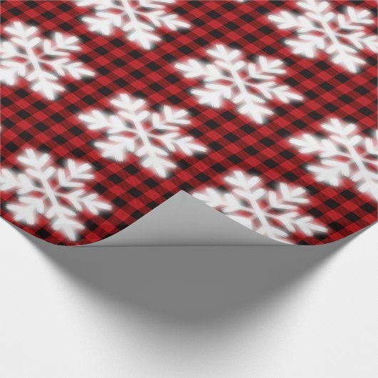 Rustiek rood en zwart plaid met sneeuwvlok detail cadeaupapier (Hoek)