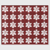 Rustiek rood en zwart plaid met sneeuwvlok detail cadeaupapier (Vlak)