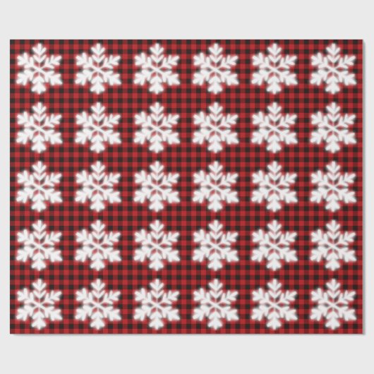Rustiek rood en zwart plaid met sneeuwvlok detail cadeaupapier (Vlak)