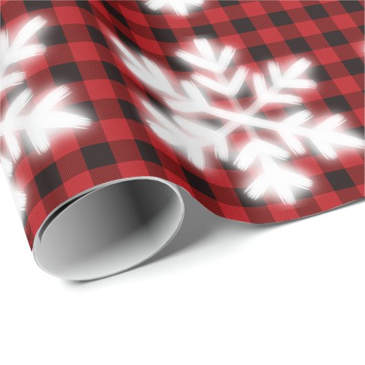 Rustiek rood en zwart plaid met sneeuwvlok detail cadeaupapier (Rol Hoek)