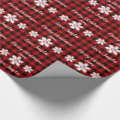 Rustiek rood en zwart plaid met sneeuwvlok detail cadeaupapier (Hoek)