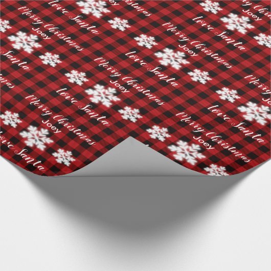 Rustiek rood en zwart plaid met sneeuwvlok detail cadeaupapier (Hoek)