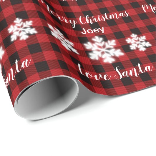 Rustiek rood en zwart plaid met sneeuwvlok detail cadeaupapier (Rol Hoek)