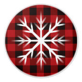 Rustiek rood en zwart plaid met sneeuwvlok keramie keramische knop (Voorkant)