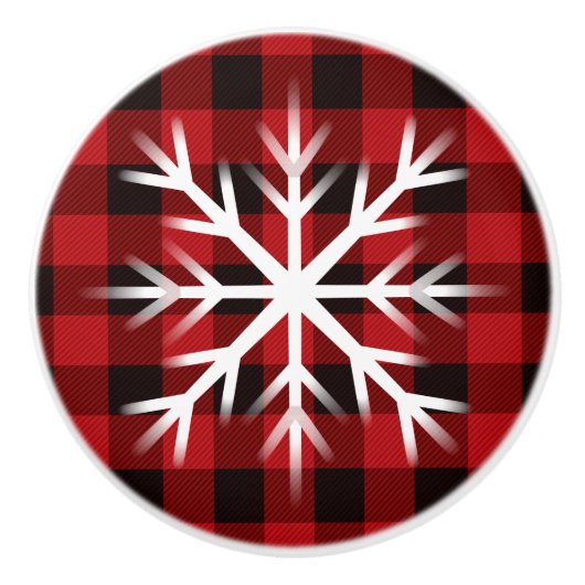 Rustiek rood en zwart plaid met sneeuwvlok keramie keramische knop (Voorkant)