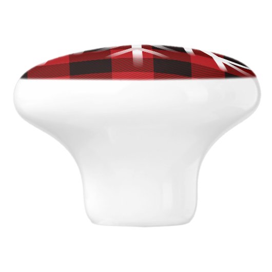 Rustiek rood en zwart plaid met sneeuwvlok keramie keramische knop (Zijkant)