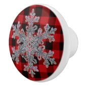 Rustiek rood en zwart plaid met sneeuwvlok keramische knop (Rechts)