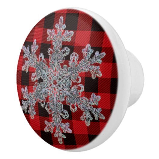 Rustiek rood en zwart plaid met sneeuwvlok keramische knop (Rechts)