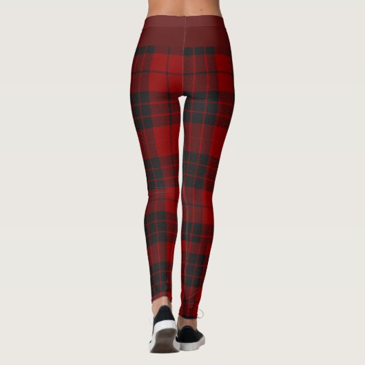 Rustiek Rood en Zwart Tartan Buffel Patroon Plaid Leggings (Achterkant)