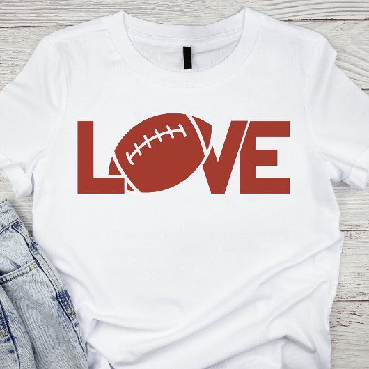 Rustiek Rood Football Liefde Tekst Graphic T-shirt