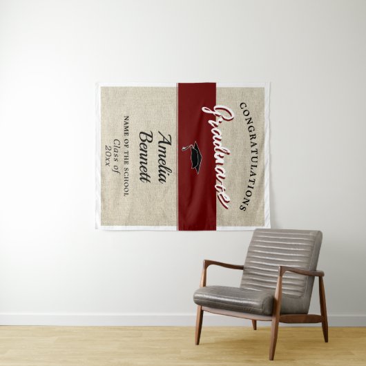 Rustiek rood gefeliciteerd afstudeerfeest wandkleed (In Situ (horizontaal))