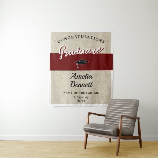 Rustiek rood gefeliciteerd afstudeerfeest wandkleed (In situ)