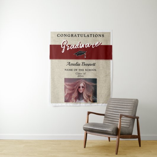Rustiek rood gefeliciteerd Graduation Party Foto Wandkleed (In situ)