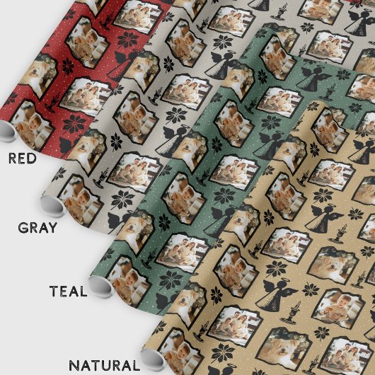 Rustiek rood gestempeld Angel 3 Familiefoto Cadeaupapier