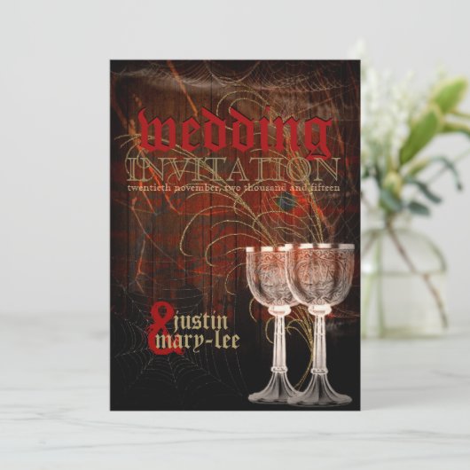 Rustiek Rood Goud Gotische Halloween bruiloft Kaart (Staand voorkant)