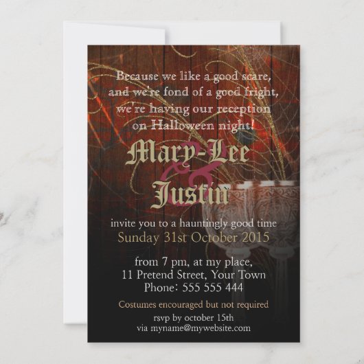 Rustiek Rood Goud Gotische Halloween bruiloft Kaart (Achterkant)