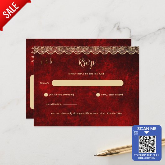 Rustiek Rood Goud Kant Bruiloft RSVP Voor Matching Briefkaart