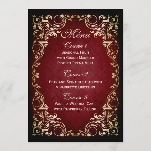 Rustiek Rood Goud Koninklijk Trouwmenu Menu (Voorkant)