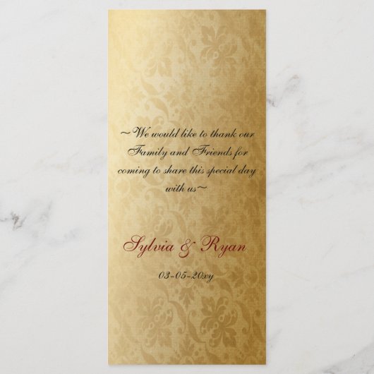 Rustiek Rood Goud Koninklijk Trouwmenu Menu (Achterkant)