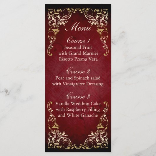 Rustiek Rood Goud Koninklijk Trouwmenu Menu (Voorkant)