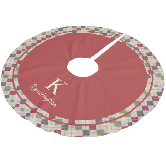 Rustiek Rood Groen Argyle Kerstmis Monogram Kerstboom Rok (Gekanteld)