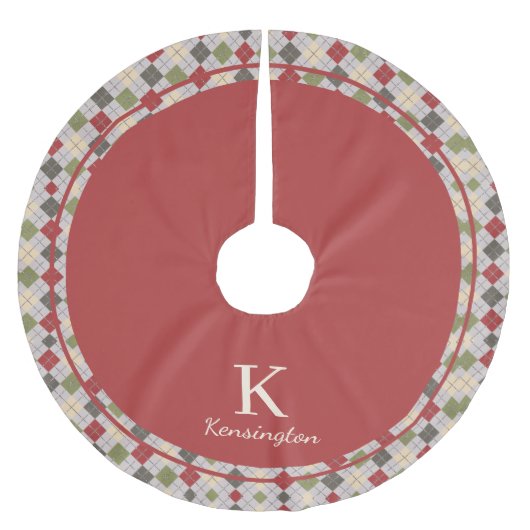 Rustiek Rood Groen Argyle Kerstmis Monogram Kerstboom Rok (Voorkant)