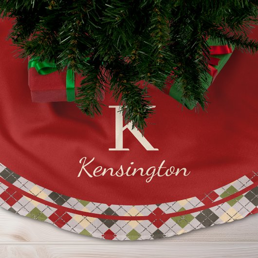 Rustiek Rood Groen Argyle Kerstmis Monogram Kerstboom Rok