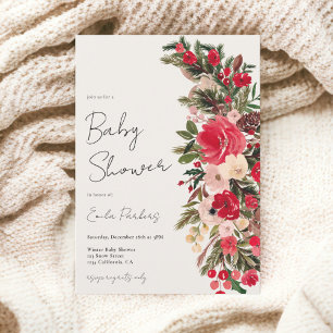 Rustiek Rood groen Bloemen Winter baby shower Kaart