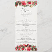Rustiek Rood groen Bloemen Winter Bruiloft Menu (Achterkant)