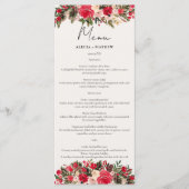 Rustiek Rood groen Bloemen Winter Bruiloft Menu (Voorkant)