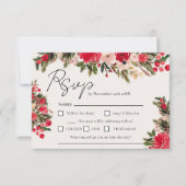 Rustiek Rood groen Bloemen Winter Bruiloft RSVP Kaartje (Voorkant)