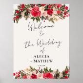 Rustiek Rood groen Bloemen Winter Bruiloft Welkom Poster (Voorkant)