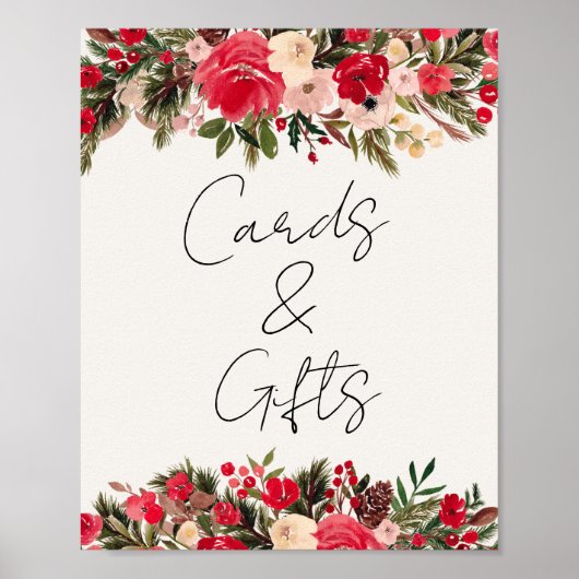 Rustiek Rood groen Bloemen Winter Chique Trouwbord Poster (Voorkant)