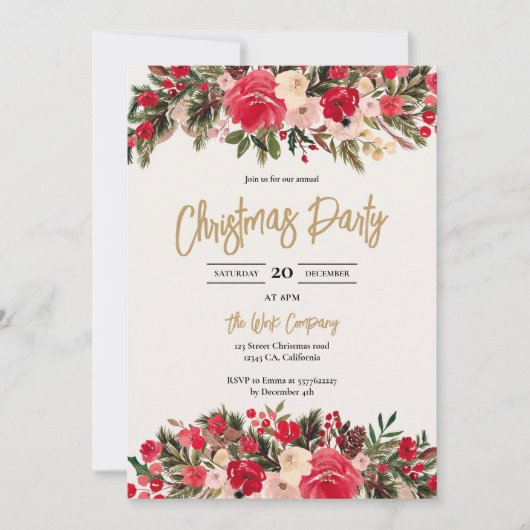 Rustiek Rood groen Bloemen Winter Corporate Kerstm Kaart (Voorkant)