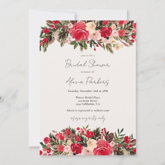 Rustiek Rood groen Bloemen Winter Vrijgezellenfees Kaart (Voorkant)