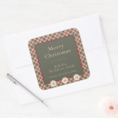 Rustiek Rood, Groen en Tan Plaid Kerst sticker (Envelop)