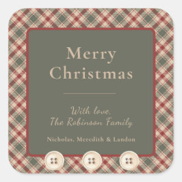 Rustiek Rood, Groen en Tan Plaid Kerst sticker