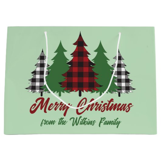 Rustiek Rood Groen Geplaagd Kerstbomen Custom Groot Cadeauzakje (Voorkant)